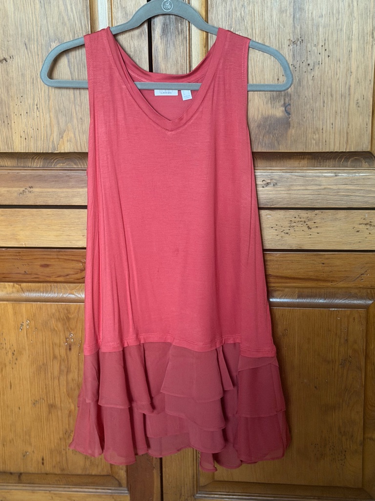 Logo By Lori Goldstein Coral Red Sleeveless Layered Hem Tank - New